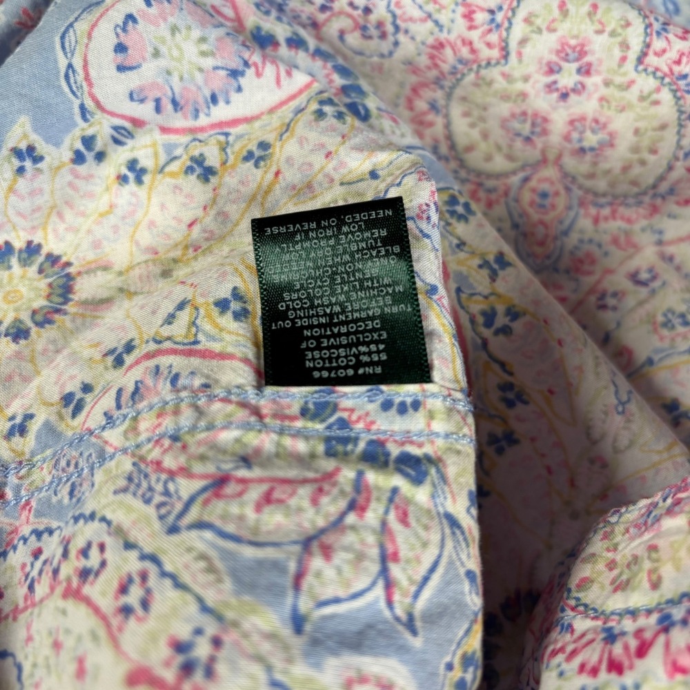 VTG Lauren Ralph Lauren Pajama 2pc Womens M Blue Paisley Cotton Blend PJs capri - Picture 6 of 12